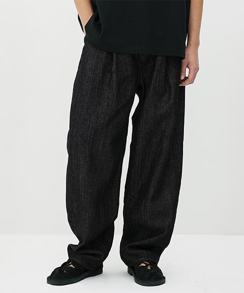 ERRORS EXCEPTED Ldp128Bk Pleated Linen Denim Pants (Black)