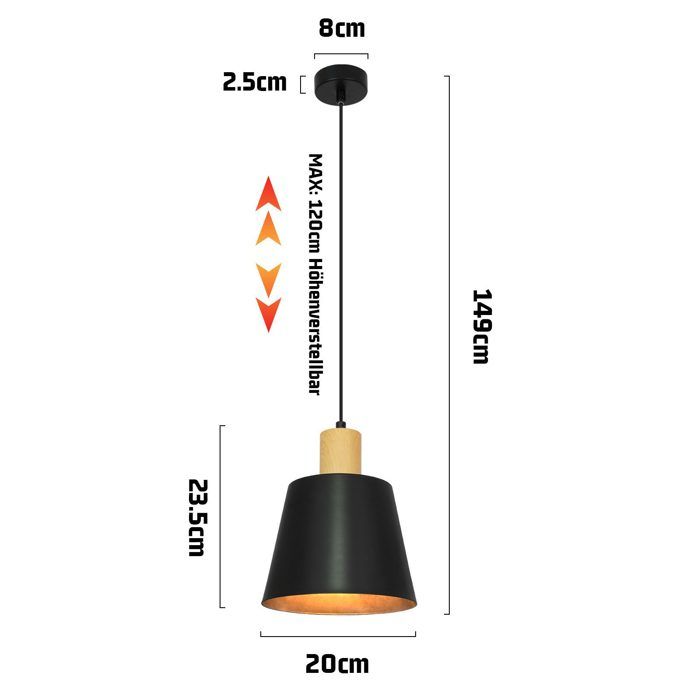 Lampe suspendue - NETTLIFE - Lot de 2 Ø20cm - Métal noir - E27 - Hauteur 149cm