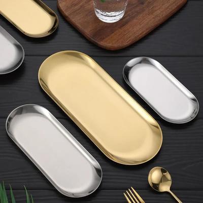 New Stainless Steel Stainless Steel Plate 18/23CM Gold Silver Food Tray Tableware Dish Fruit Cake Snacks Pasta Steak