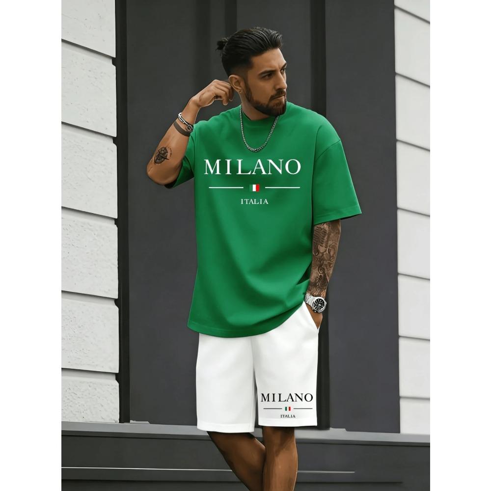 2026 New Arrival Mens Summer Casual Short-Sleeve T-Shirt and Shorts Set with Letter Print Everyday Casual and Sporty Fashion Set