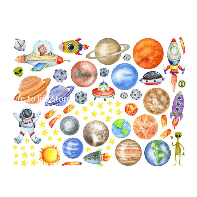Solar System Wall Stickers Removable Planets for Kids Room Nursery Educational Space Themed Decor