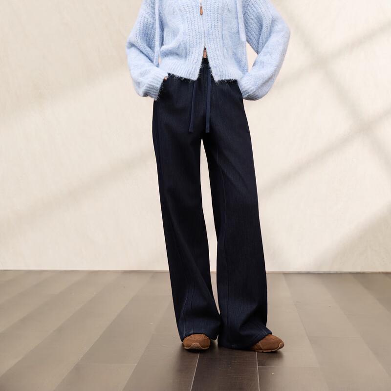 Sancai Winter High-Waisted Wide-Leg Denim Jeans