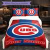 Chicago Cubs Customized Name Text Bedding Set, 1 Duvet Cover & 2 Pillowcases Personalized Bedroom Gift
