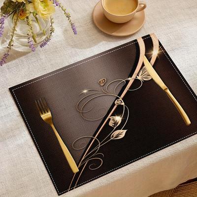 4pcs Modern Abstract Placemats Set Black and Gold Leaf Design Table Mats for Elegant Dining Kitchen Decor
