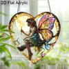 Acrylic Heart-Shaped Fairy with Moon Suncatcher, Stained Glass Style Window Hanging Ornament for Fantasy and Nature Lovers