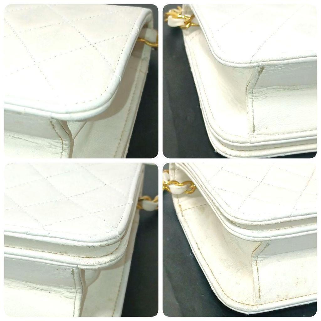 Chanel Matelasse Quilted Chain Shoulder Bag Lambskin, Single Flap, White, Push-Lock, Gold-tone Hardware