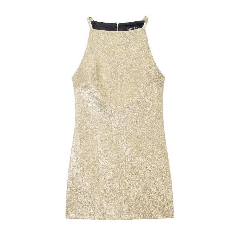 

European American Women s Clothing Summer Fashionable Bright Sleeveless Short Dress L золотистий