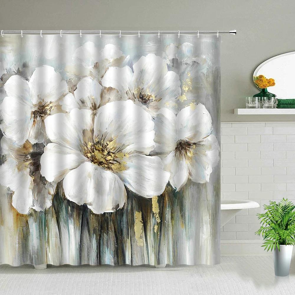 Sunflower Flower Bee Wood Grain Plant Scenery Bathroom Shower Curtain Cactus Butterfly Floral Landscape Bath Curtains With Hooks