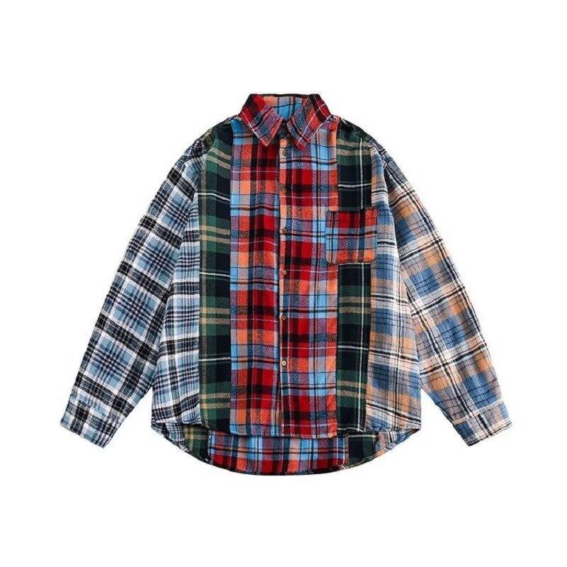 American Style Vintage Stripe Plaid Shirt Long Sleeve Spring and Autumn Coat Lovers Wild Loose Casual Shirt Trendy
