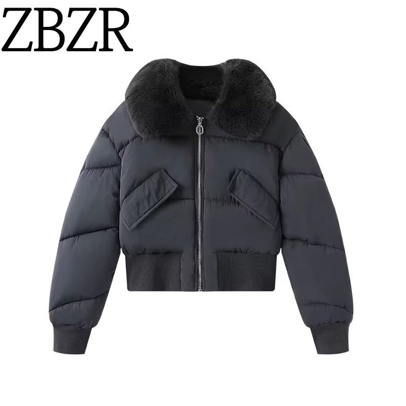 New Arrival Women's Clothing ZR Fashion Style Fashion Fall and Winter Waist Slim Looking Thickened Detachable Fur Collar Cotton-padded Jacket Outwear