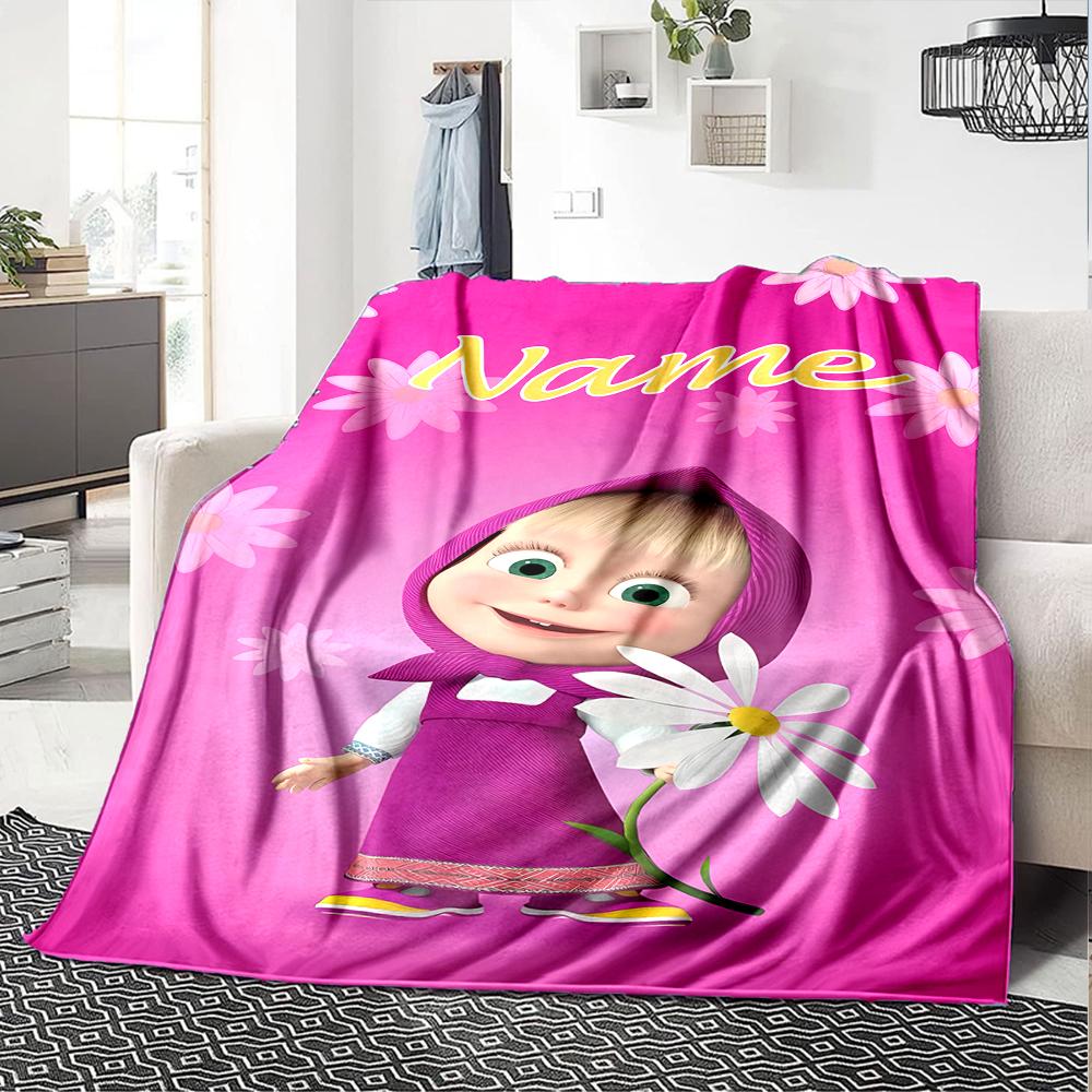 Customiz Name Personality Masha and the Bear Blanket Soft &Warm Sofa Office Bed Travel Lunch Break Blanket, Gift Suitable All Seasons