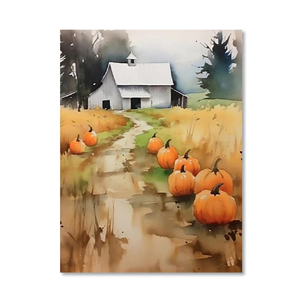Zucche Carine Foglie d'Autunno Stampe su Tela ad Acquerello Ciao Autunno Poster per Parete per Soggiorno Moderno Decorazioni per la Casa di Halloween