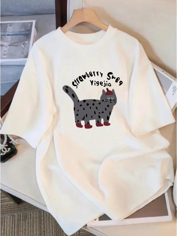 Summer White Pure Ort Sve T-irt Loose Fit Korean Sle Women's Faion Casual Top Comfortable Breathable Graphic T Shirts Fashion