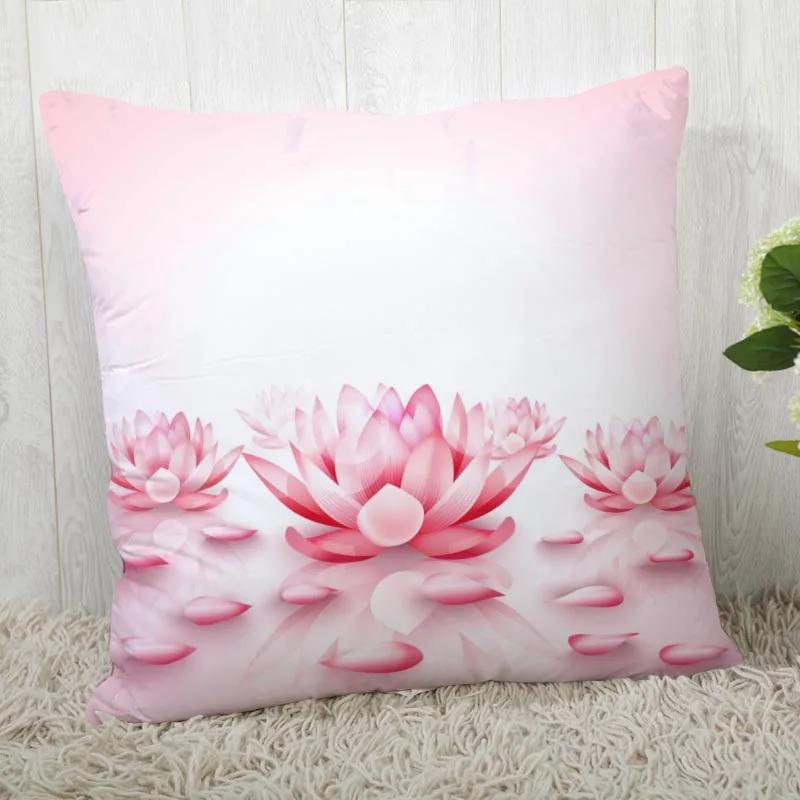 New Lotus Pillow Cover Bedroom Home Office Decorative Flowers Pillowcase Square Zipper Pillow Cases Satin Soft No Fade