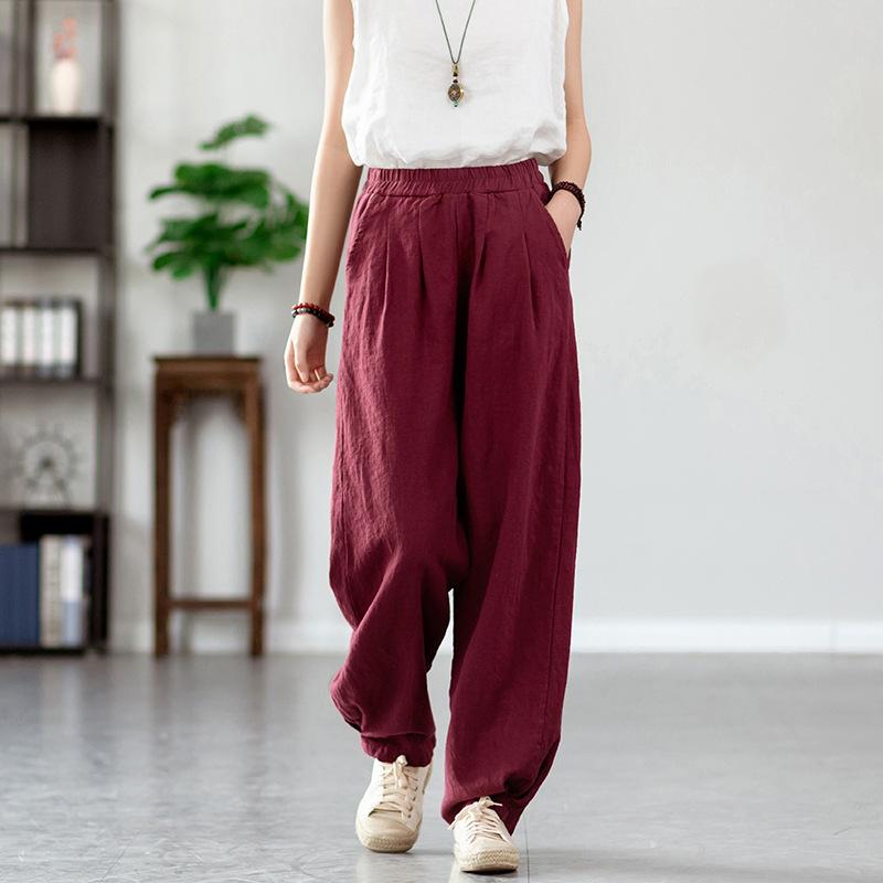 Summer Literary Loose Sand-washed Linen Casual Pants Women's Women's Slimming Meditation Bloomers