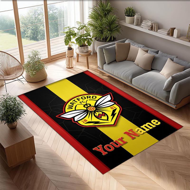 Watford FC Bedruckter Kristall-Samt-Teppich Rutschfester Kristall-Samt-Teppich Für Sofa Schlafzimmer Innenbereich Heimdekoration