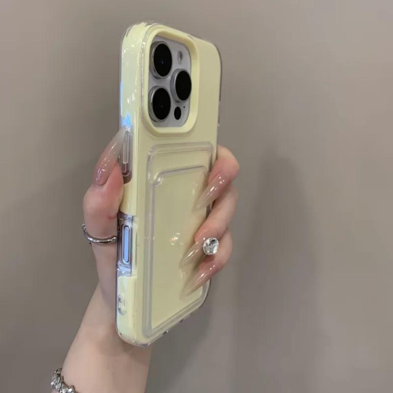 2 IN 1 Card Slot Holder Phone Case for iPhone 17 Air 16 15 14 13 12 Pro Max 11 Candy Color Clear Photo Clip Wallet Bag Cover