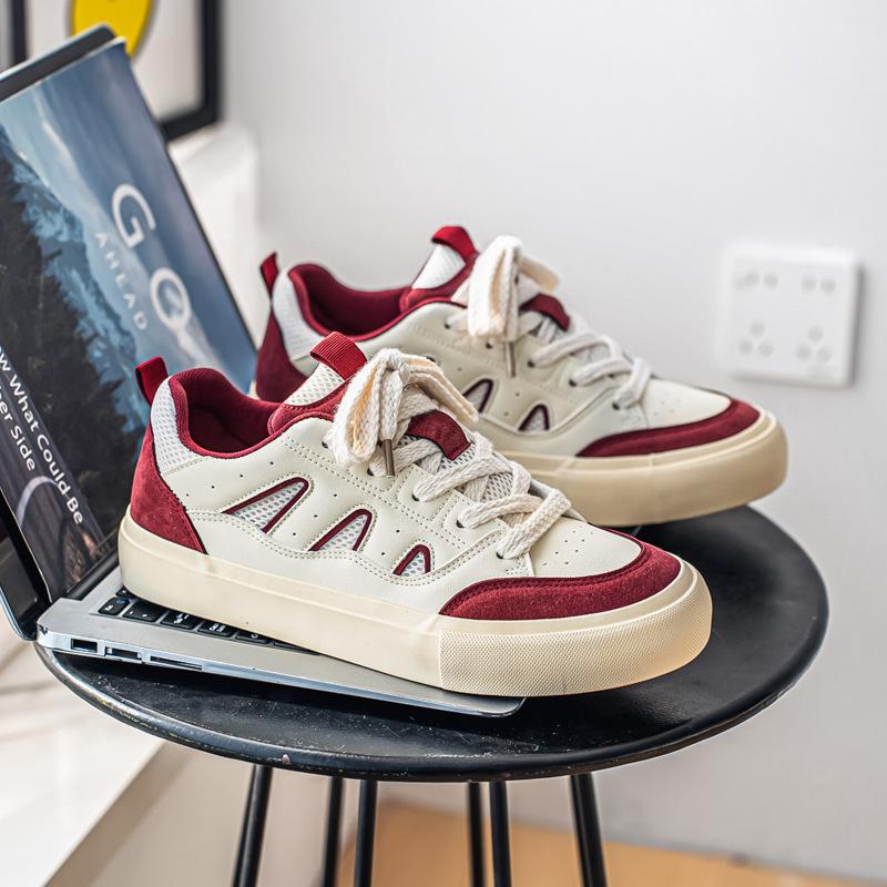 

2025 весна новые мальчики обувь для скейтбординга микрофибра кожа поверхность спортивная и досуговая обувь для хлеба модная универсальная мужская обувь модная обувь 39 бордовый