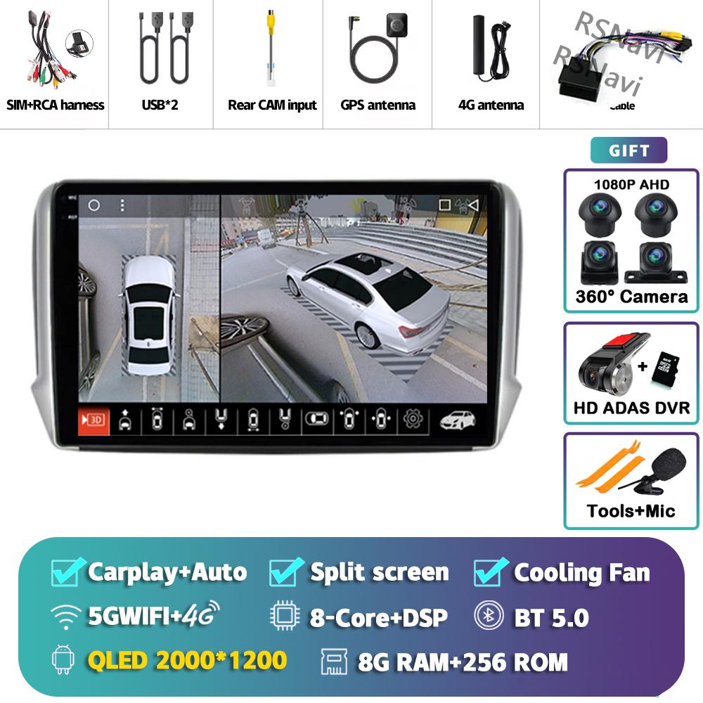 Android 14 Carplay Car Radio For Peugeot 2008 2013 - 2020 Multimedia Video Player Navigation GPS Stereo 360 Camera Head Unit DSP