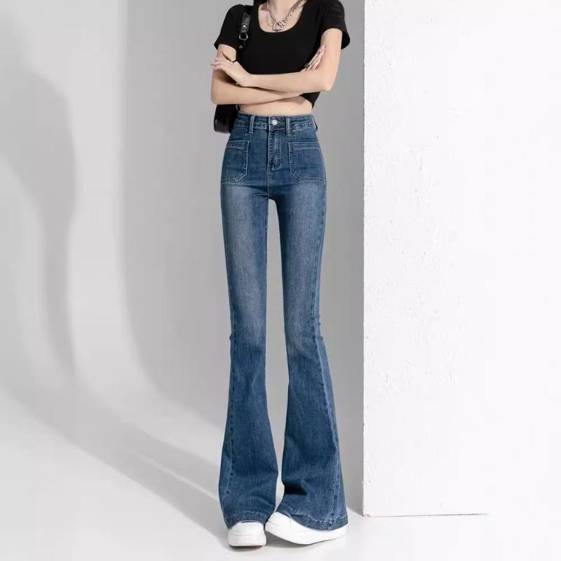 Vintage High-waisted Skinny Jeans Long Pants Slightly Flared Straight Pants