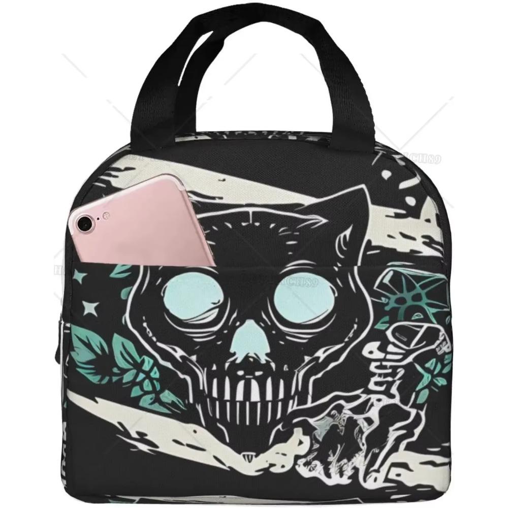 Butterfly Skeleton Cat Insulated Lunch Bag for Women Men, Waterproof Reusable Lunch Cooler Tote,  Lunch Tote for College or Work