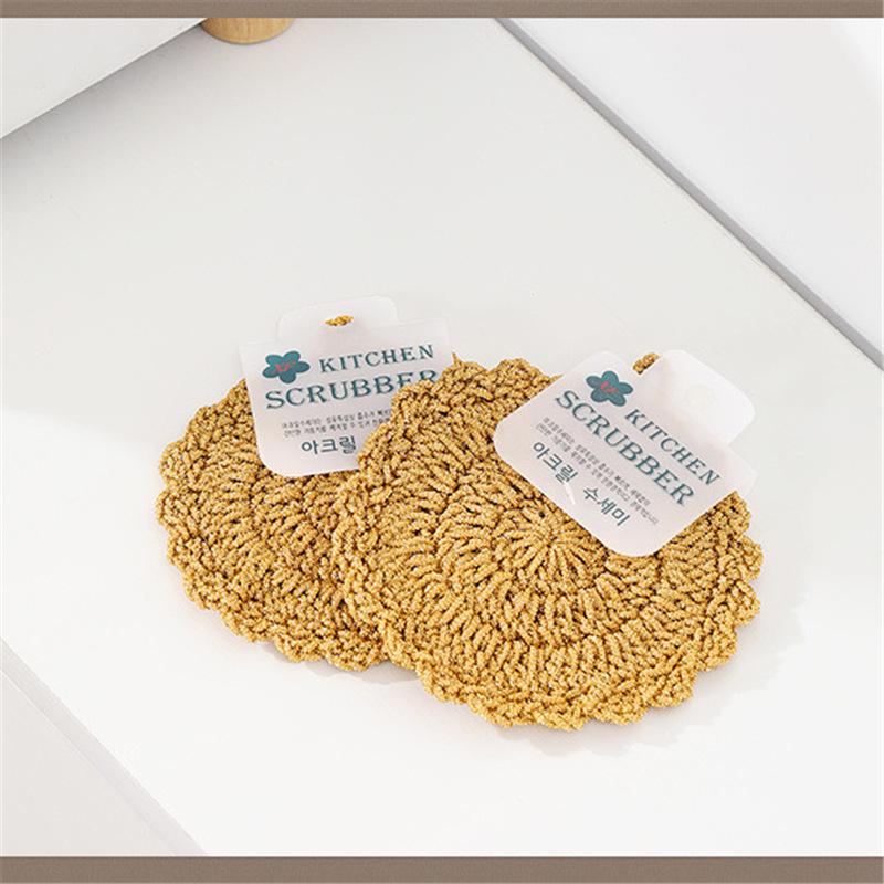 Floral Golden Thread Non-Stick Dish Cloth | Korean-Style Scrubber & Hand-Crocheted Coaster