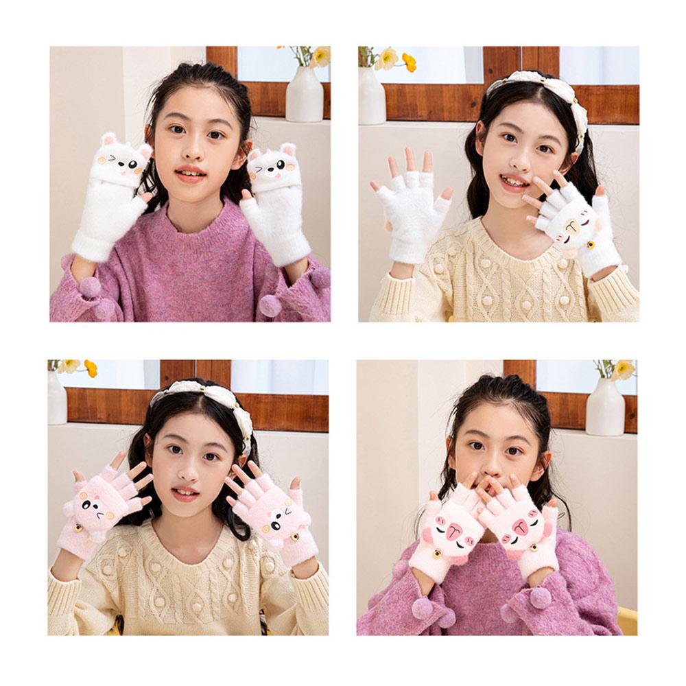 Thickened Student Half-Finger Flip Gloves Capybara Warm Knitted Mittens Xmas Gifts  for Boys Girls