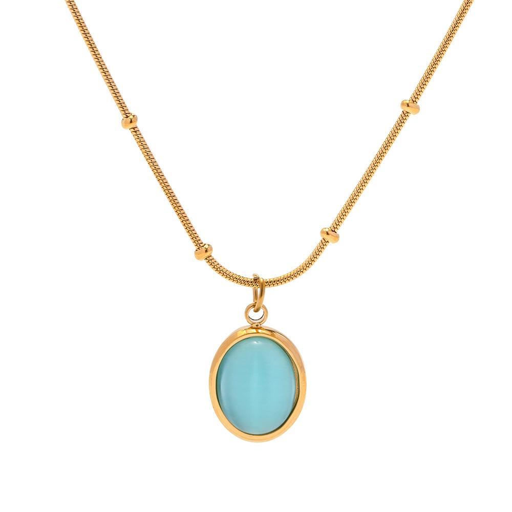 Youthway  Gold Plated Stainless Steel Blue Opal Necklace Metal Rust Proof Pvd Chic Jewelry Bijoux Femme