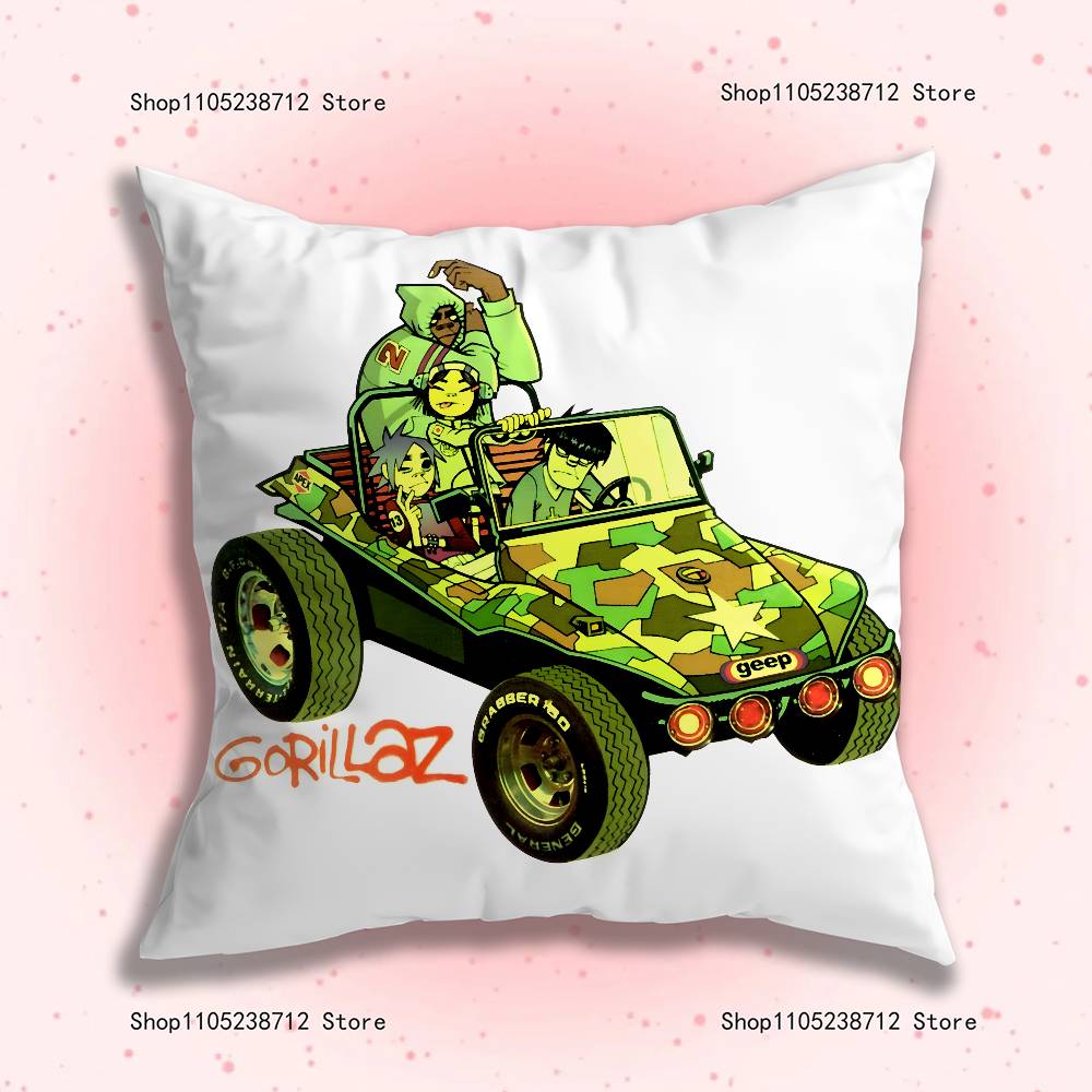 G-Gorillaz Rock Band Pillow Covers Cartoon Sofa Decorative Home Double-Sided Printing Short Plush Cute Cushion Cover