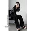Women's High Waist Black Straight-Leg Jeans, Slimming Summer 2024 Thin Style, Small Size, Floor-Length.