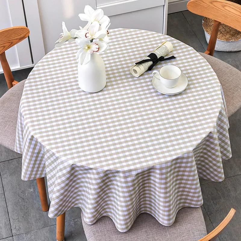 Nordic Round Table Tablecloth Modern Pvc Grid Printed Waterproof Oil-proof Anti-hot Table Cloth Coffee Dining Table Mat Plastic