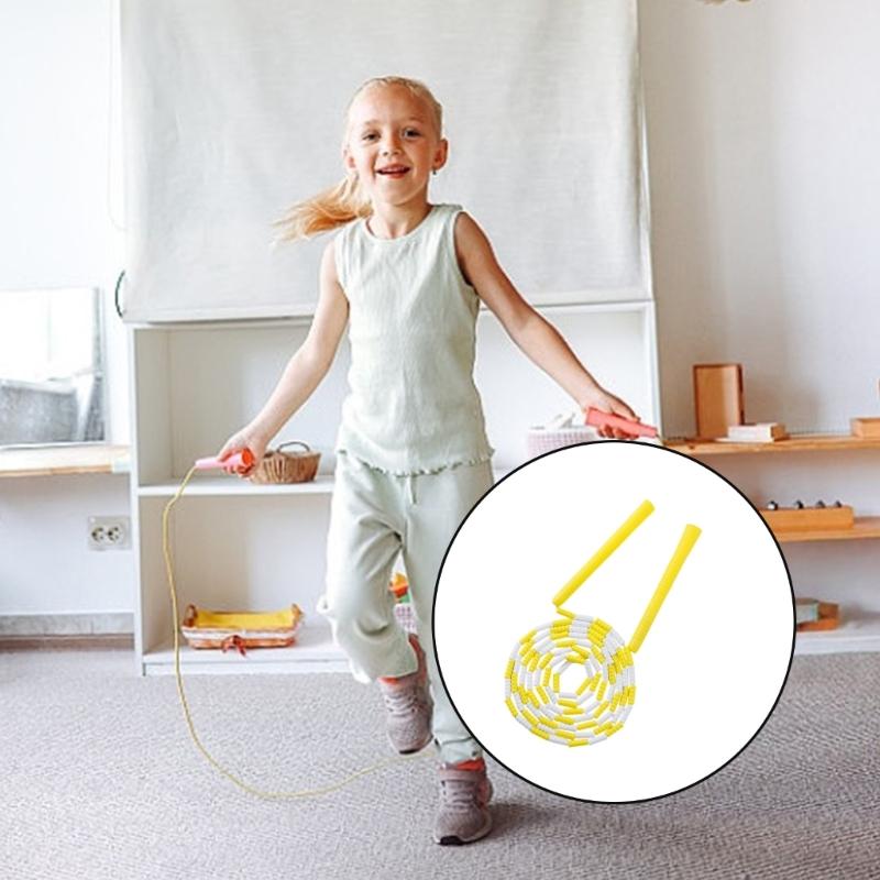 Regulable Length Colorful Beads Jump Rope with Nonslip Handle Durability Plastic Jump Rope for Sports Training
