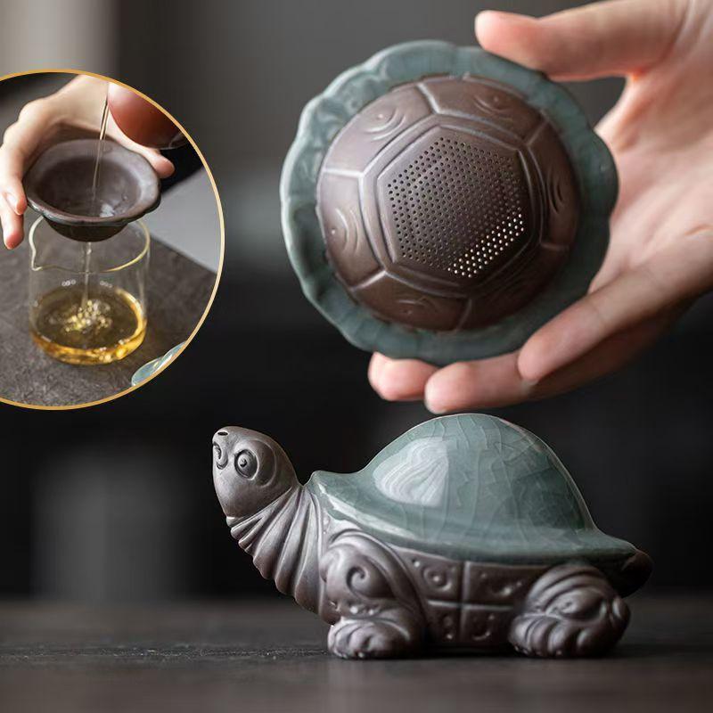Ceramic Little Turtle Tea Set Filter Cute Animal Figurine - Handmade Sculpture Home Decoration Kung Fu Tea Set Accessories