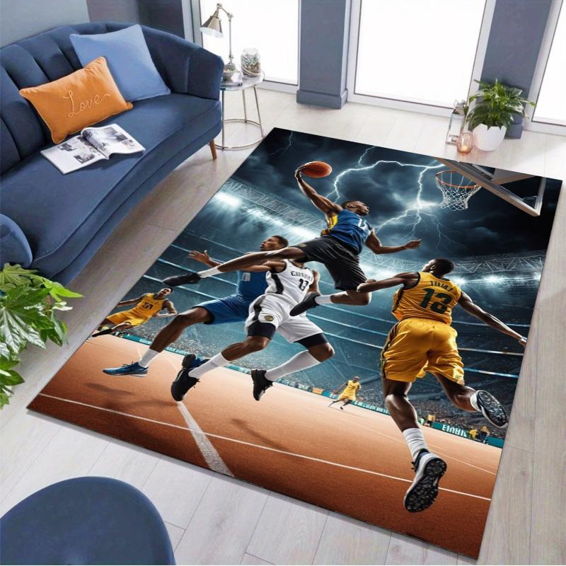 Stadium Basketball Dunk Player 3D Print Rug Non Slip Flannel Washable Floor Mat Teen Boys Sports Fan Bedroom Living Room Decor Entry Doormat Carpet