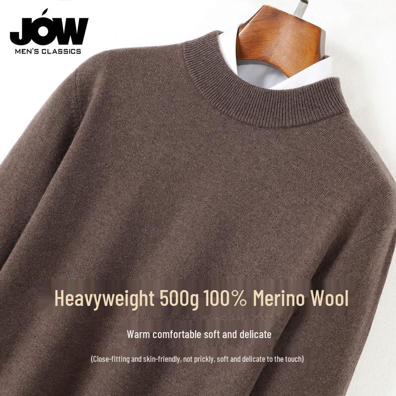 JOW Men's Winter Loose Pure Wool Half-High Neck Sweater