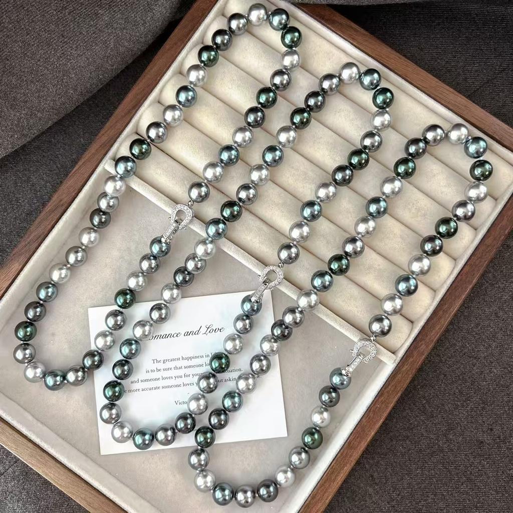Vintage Autumn And Winter Morandi Malachite Green Highlight High Quality Mixed Color Artificial Pearl Clavicle Chain Necklace