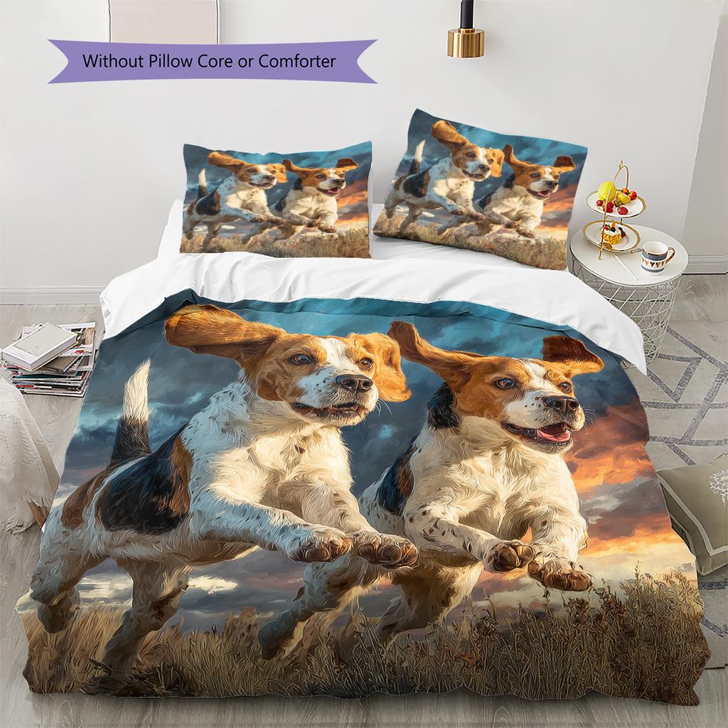 Two Beagles Pattern Bedding Home Decoration Birthday Gift (1 * duvet cover + 2 * pillowcase, without core)