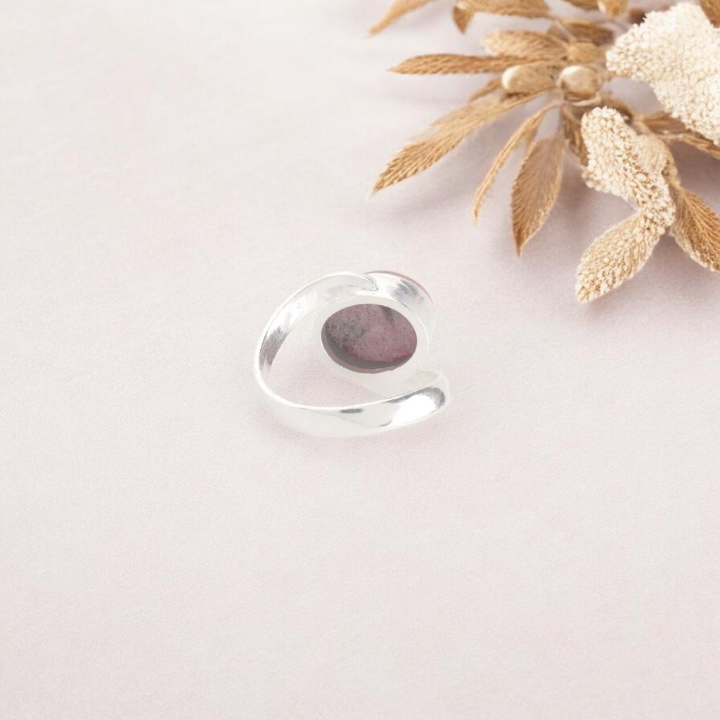 Genuine Black Rhodonite Gemstone 925 Sterling Silver Ring Jewelry For Birthday RR-53-33