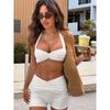 H Home European and American Women's Clothing Sports Sexy Kinky Ruched Halter Backless Sling Casual Suit Pure Color Fitness Shorts