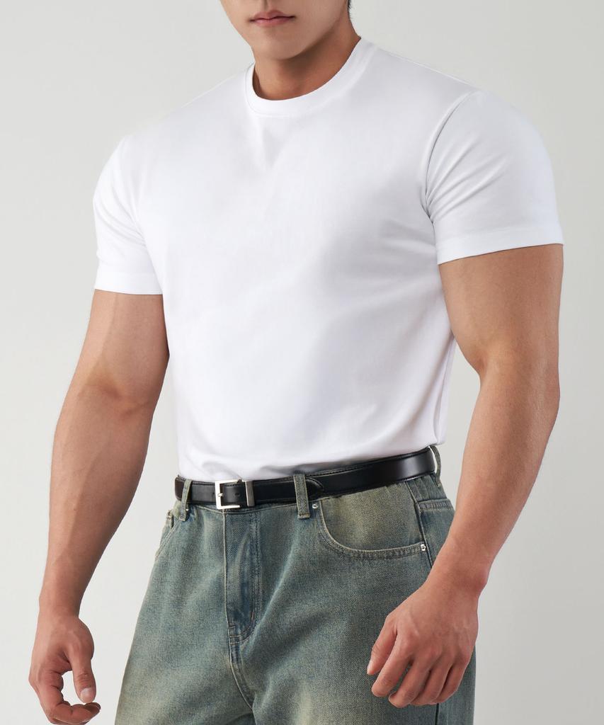 UNTAPPED STUDIO Muscle Fit 16-Count Cotton Spandex Short Sleeve Plain T-Shirt (2 Colors)