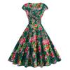 Women's Vintage Summer V-Neck Short Sleeve Big Safflower Printed Pendulum Dress