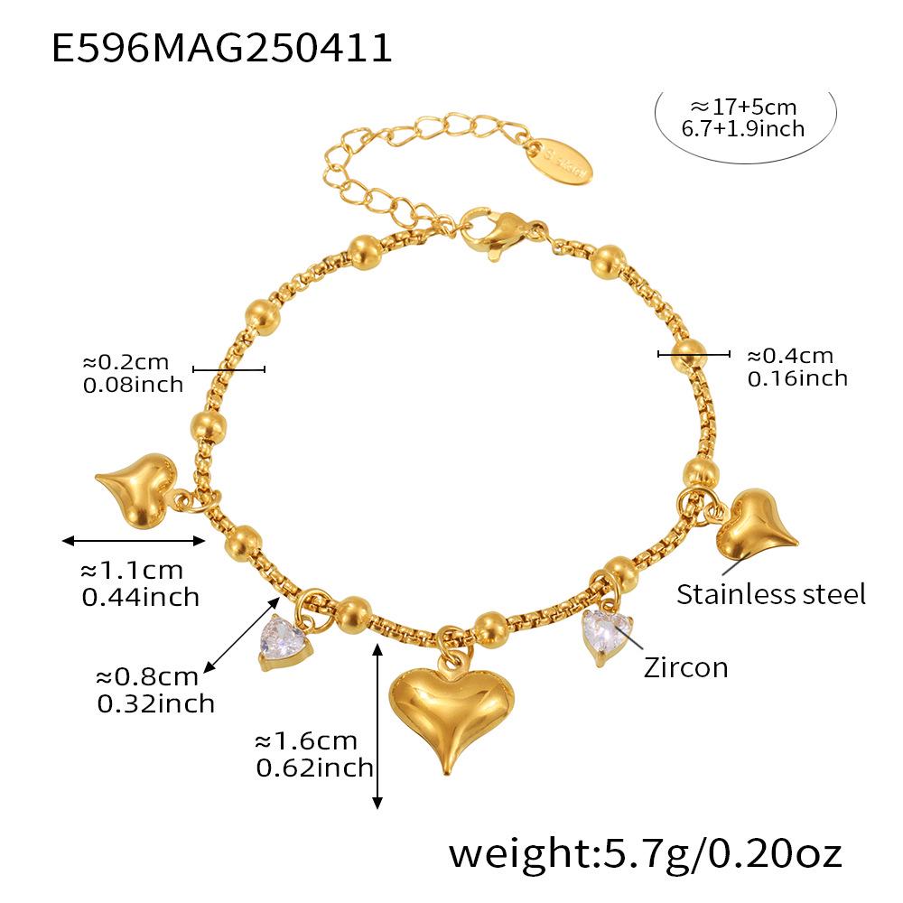 Qiong Yao Light Luxury Heart Zircon Bead Bracelet - Sweet, Cool, Colorfast, In Stock