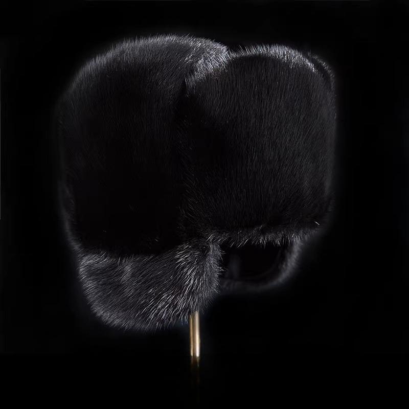 Mink Hair Men's Hat Lei Feng Hat Middle-aged and Elderly Winter Outdoor, Whole Mink Fur Fur Hat, Northeast Hat Thermal Cotton Hat