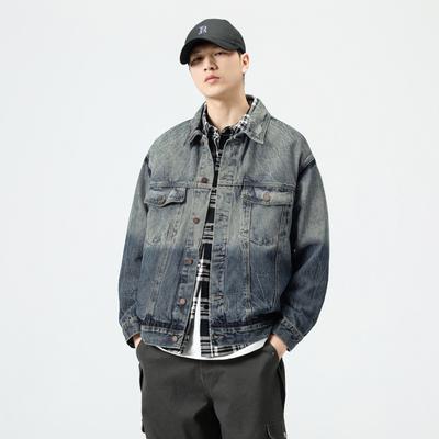 Amerykańska Nostalgiczna Kurtka Jeansowa Męska Luźna Duży Rozmiar Wszechstronna Casualowa Kurtka z Długim Rękawem Trend