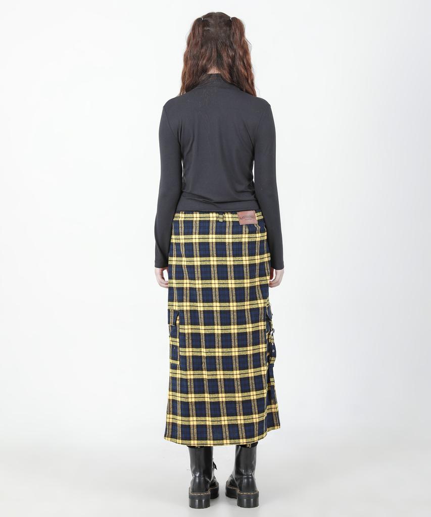 Catharsis Check Belted Elastic Long Skirt Yellow One Size