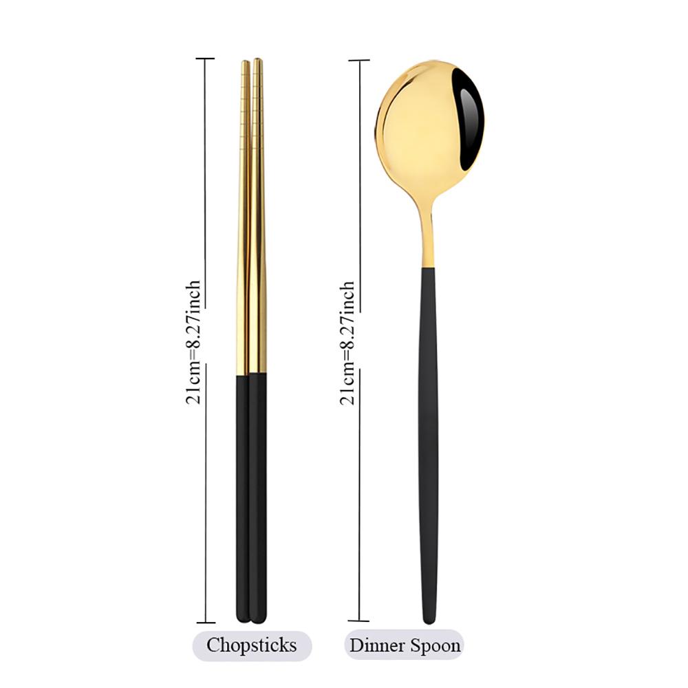 6Pcs High Quality Dinnerware Set Stainless Steel Flatware Set Mirror Kitchen Tableware Gold Dinner Spoon Chopsticks Cutlery Set