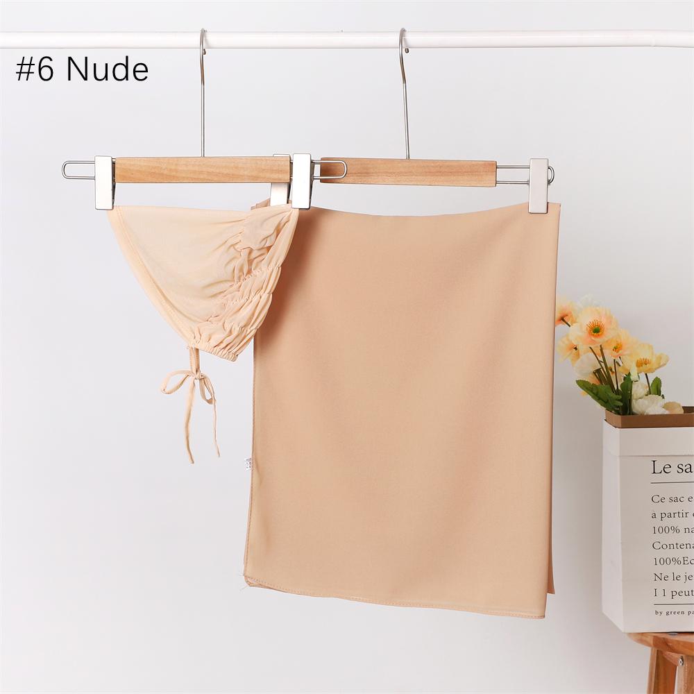 

2 Piece Set High Quality Pearl Chiffon Scarf With Spandex Inner Cap Hijab Solid Color Woman Chiffon Headscarf Matching Undercap