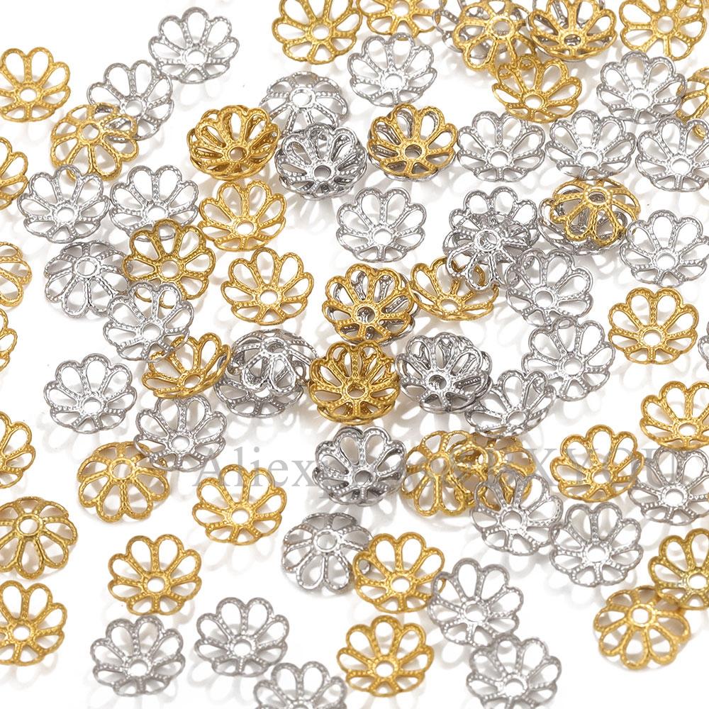 50Pcs/Lot Stainless Steel Flower Petal End Spacer Beads Caps Charms Bead Cups For Jewelry Making Supplies Findings Accessories