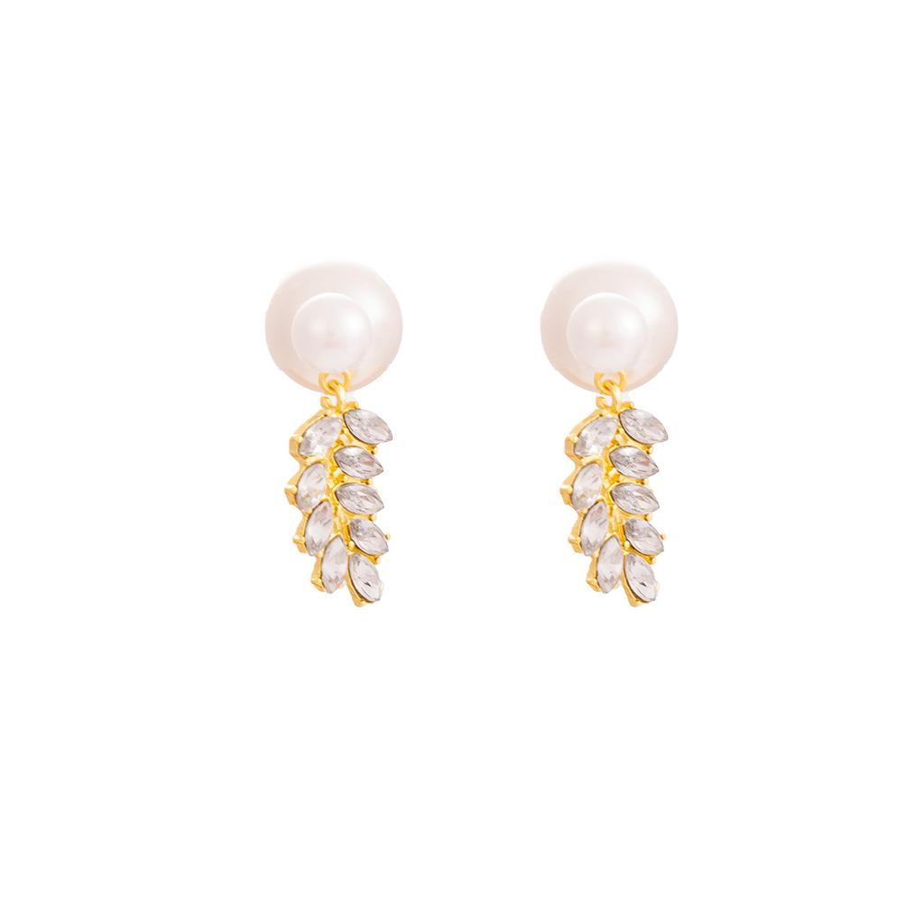 High-End Pearl Stud Earrings, Light Luxury Super Flash Diamond-Set Wheat Earrings Design Sense Dual-Purpose Earrings Women