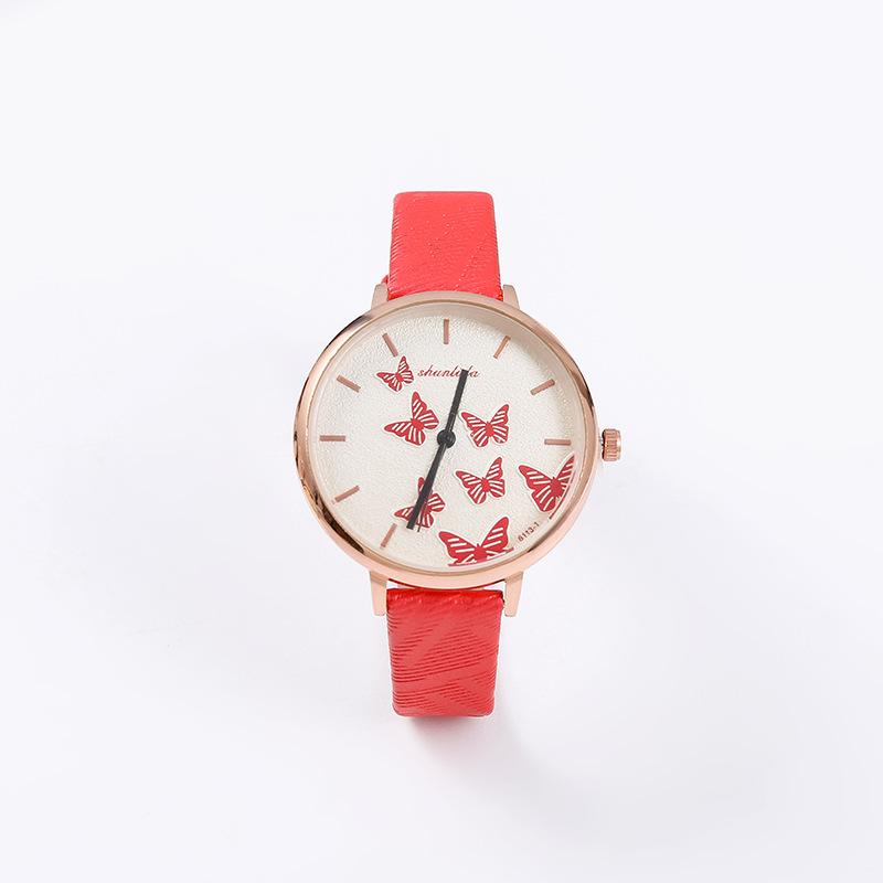Wind Niche Temperament Watch Casual Belt Watch Ladies Butterfly Pattern Quartz Watch Student Watch красный